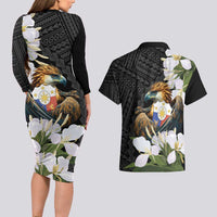 Philippines Eagle with Coat Of Arm Couples Matching Long Sleeve Bodycon Dress and Hawaiian Shirt Simple Sampaguita Jasmine