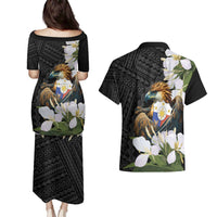 Philippines Eagle with Coat Of Arm Couples Matching Puletasi and Hawaiian Shirt Simple Sampaguita Jasmine