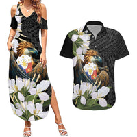 Philippines Eagle with Coat Of Arm Couples Matching Summer Maxi Dress and Hawaiian Shirt Simple Sampaguita Jasmine LT9 Black - Polynesian Pride