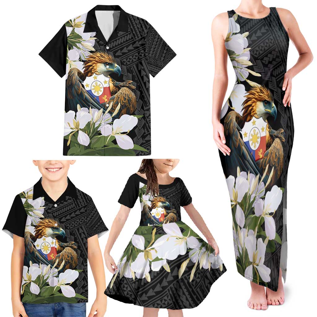 Philippines Eagle with Coat Of Arm Family Matching Tank Maxi Dress and Hawaiian Shirt Simple Sampaguita Jasmine