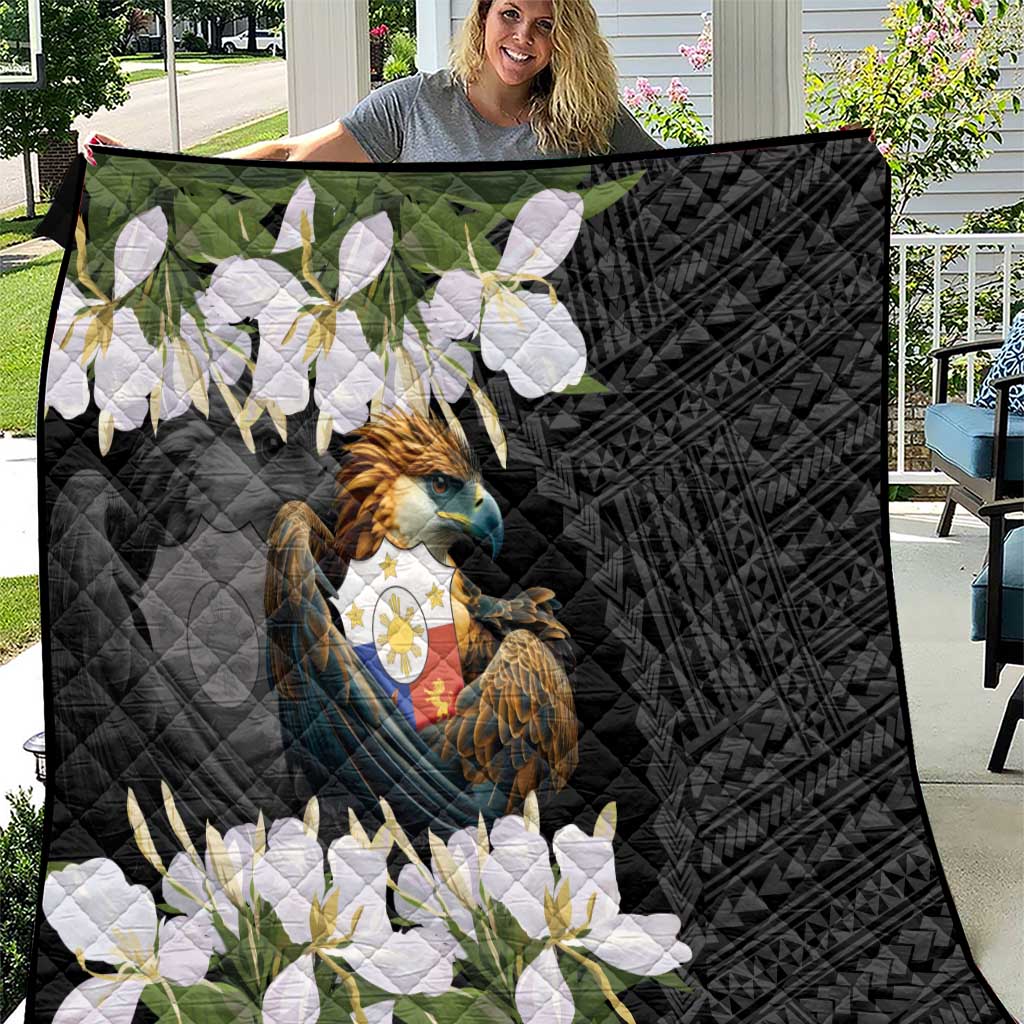 Philippines Eagle with Coat Of Arm Quilt Simple Sampaguita Jasmine LT9 Black - Polynesian Pride