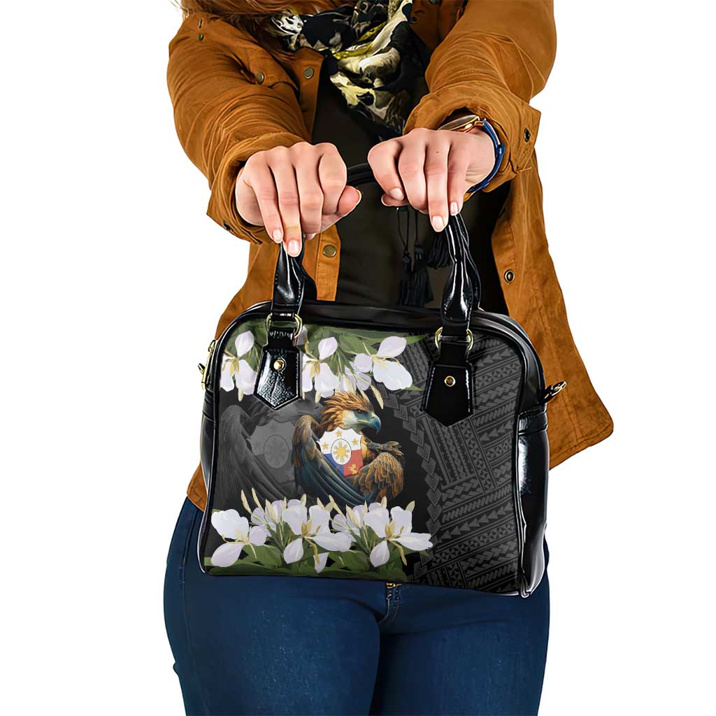 Philippines Eagle with Coat Of Arm Shoulder Handbag Simple Sampaguita Jasmine LT9 One Size Black - Polynesian Pride
