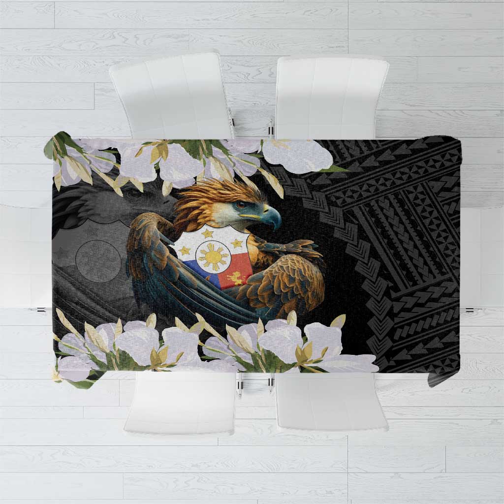 Philippines Eagle with Coat Of Arm Tablecloth Simple Sampaguita Jasmine LT9 Black - Polynesian Pride