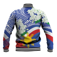 Philippines Flag Baseball Jacket Sampaguita Jasmine with Polynesian Tribal