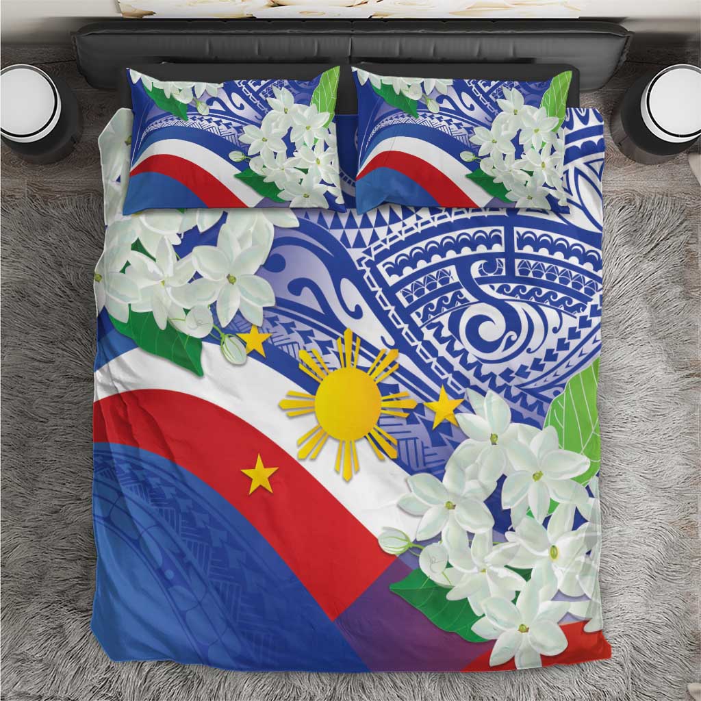 Philippines Flag Bedding Set Sampaguita Jasmine with Polynesian Tribal LT9 Blue - Polynesian Pride