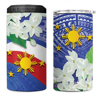 Philippines Flag 4 in 1 Can Cooler Tumbler Sampaguita Jasmine with Polynesian Tribal LT9