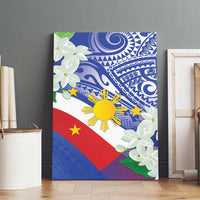 Philippines Flag Canvas Wall Art Sampaguita Jasmine with Polynesian Tribal