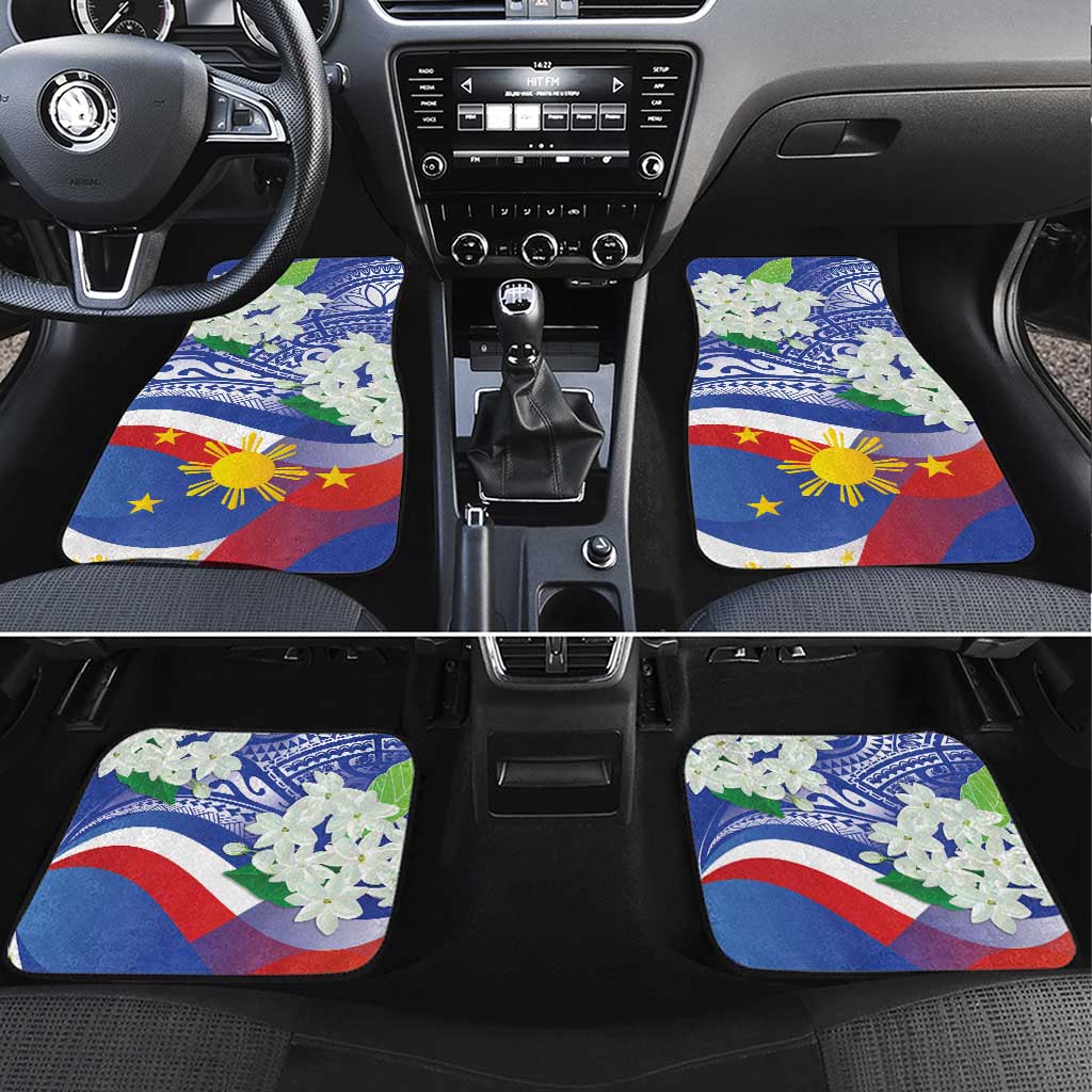 Philippines Flag Car Mats Sampaguita Jasmine with Polynesian Tribal LT9 Set 4pcs Blue - Polynesian Pride