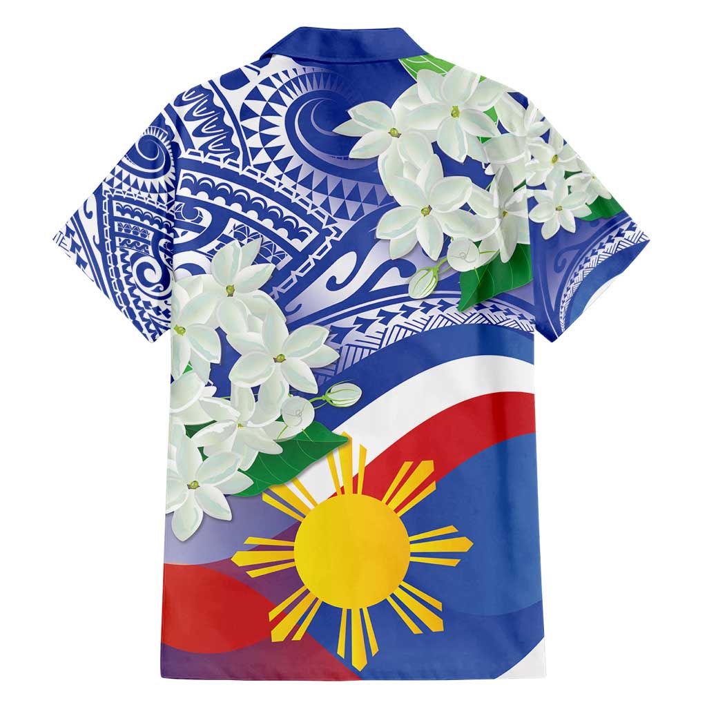 Philippines Flag Family Matching Tank Maxi Dress and Hawaiian Shirt Sampaguita Jasmine with Polynesian Tribal