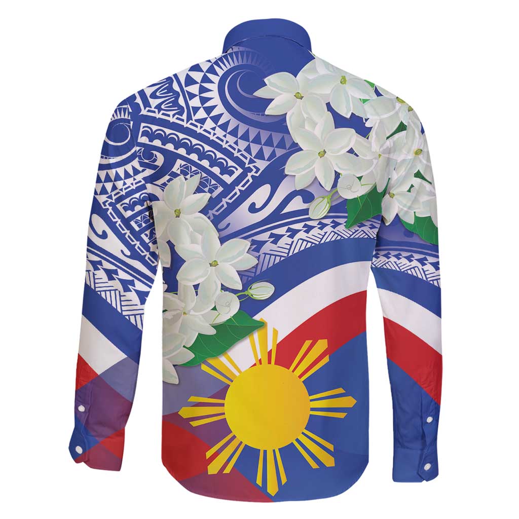 Philippines Flag Family Matching Tank Maxi Dress and Hawaiian Shirt Sampaguita Jasmine with Polynesian Tribal