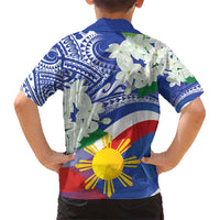 Philippines Flag Kid Hawaiian Shirt Sampaguita Jasmine with Polynesian Tribal