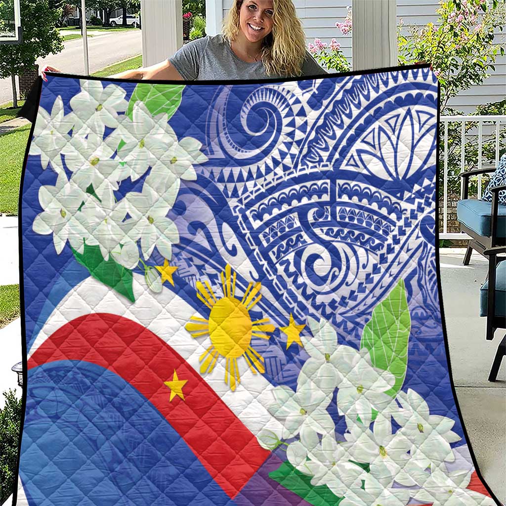 Philippines Flag Quilt Sampaguita Jasmine with Polynesian Tribal LT9 Blue - Polynesian Pride