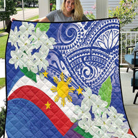 Philippines Flag Quilt Sampaguita Jasmine with Polynesian Tribal
