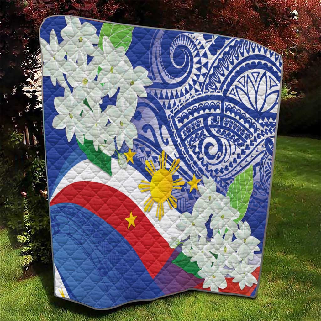 Philippines Flag Quilt Sampaguita Jasmine with Polynesian Tribal