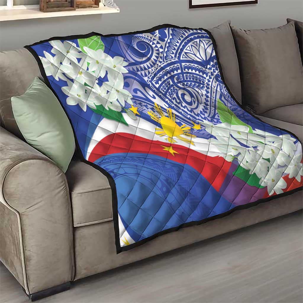 Philippines Flag Quilt Sampaguita Jasmine with Polynesian Tribal
