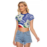 Philippines Flag Raglan Cropped T Shirt Sampaguita Jasmine with Polynesian Tribal