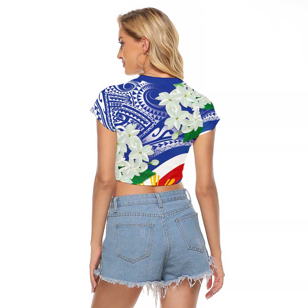 Philippines Flag Raglan Cropped T Shirt Sampaguita Jasmine with Polynesian Tribal