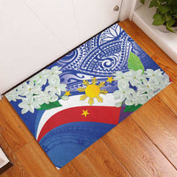 Philippines Flag Rubber Doormat Sampaguita Jasmine with Polynesian Tribal