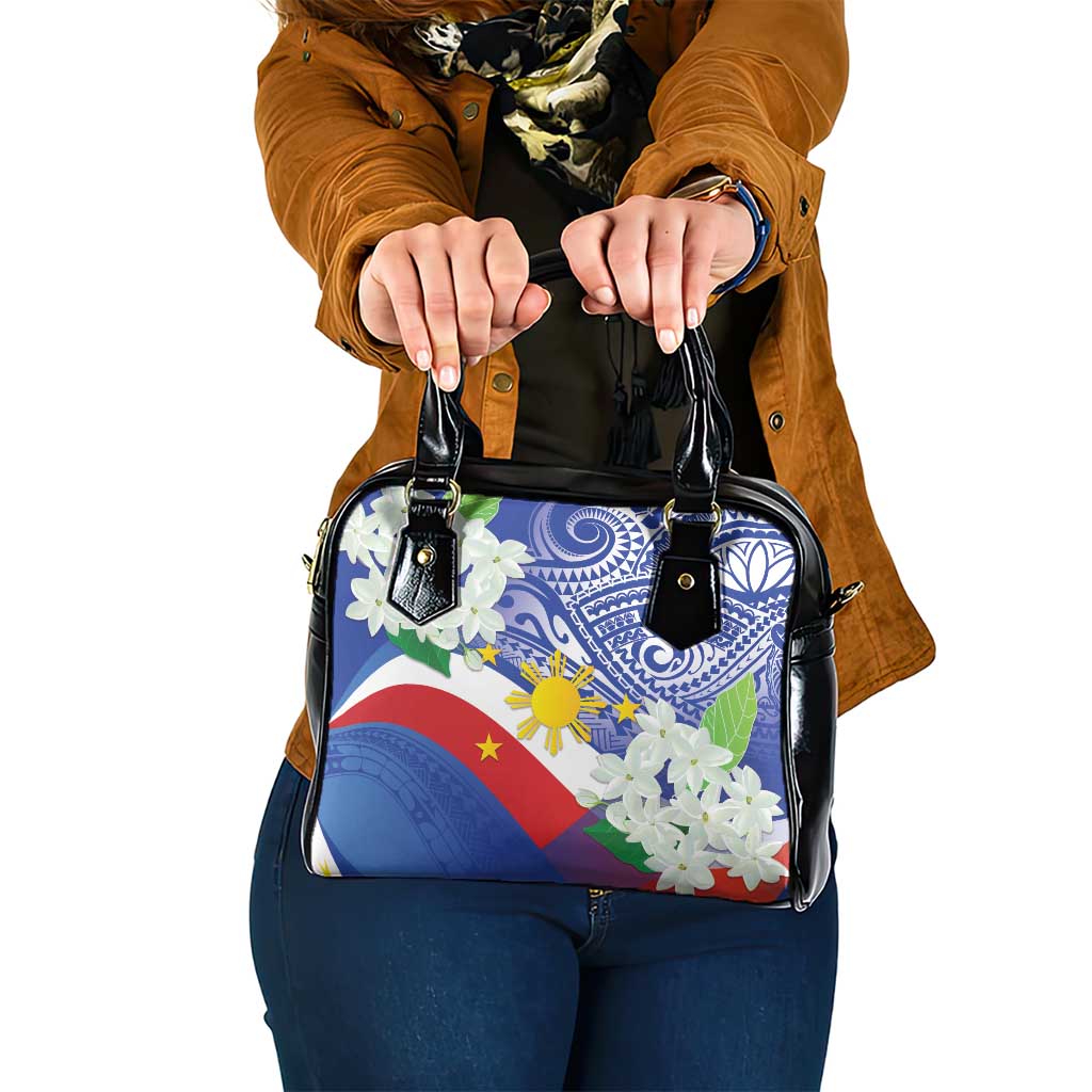 Philippines Flag Shoulder Handbag Sampaguita Jasmine with Polynesian Tribal LT9 One Size Blue - Polynesian Pride