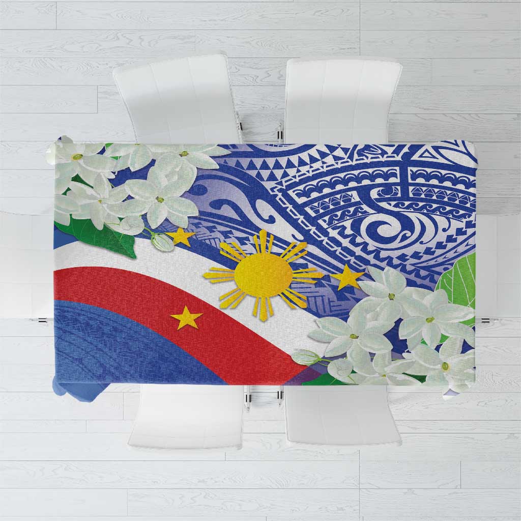 Philippines Flag Tablecloth Sampaguita Jasmine with Polynesian Tribal LT9 Blue - Polynesian Pride