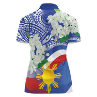 Philippines Flag Women Polo Shirt Sampaguita Jasmine with Polynesian Tribal