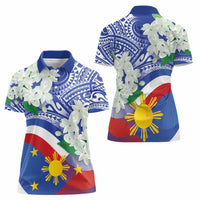Philippines Flag Women Polo Shirt Sampaguita Jasmine with Polynesian Tribal