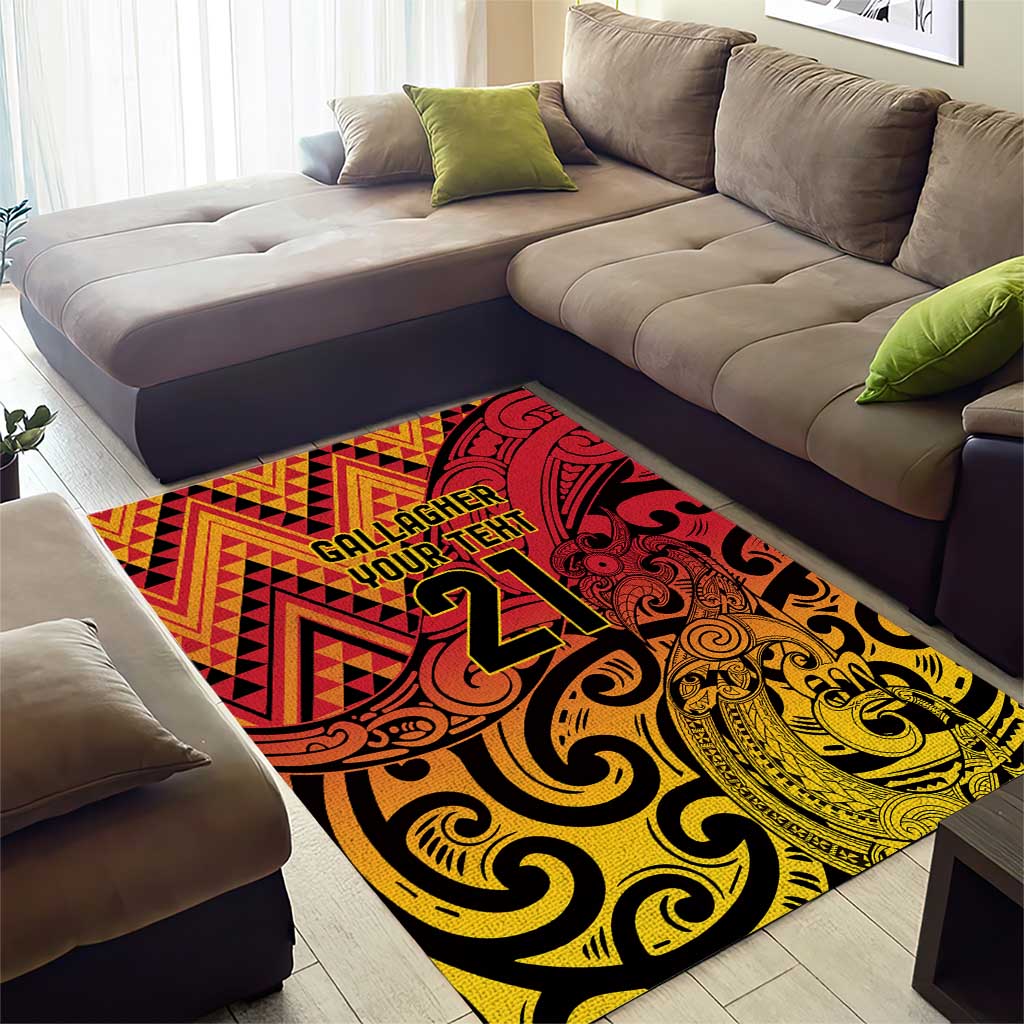 New Zealand Rangatira Custom Area Rug Red and Gold Niho Taniwha Maori Tribal
