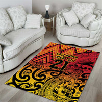 New Zealand Rangatira Custom Area Rug Red and Gold Niho Taniwha Maori Tribal