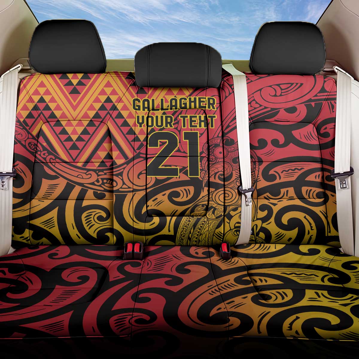 New Zealand Rangatira Custom Back Car Seat Cover Red and Gold Niho Taniwha Maori Tribal