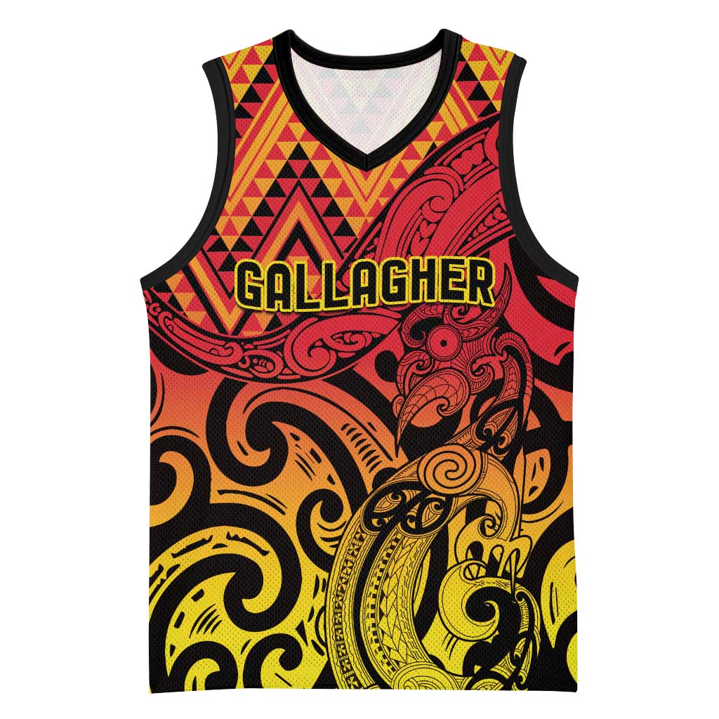 New Zealand Rangatira Custom Basketball Jersey Red and Gold Niho Taniwha Maori Tribal - Polynesian Pride