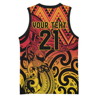 New Zealand Rangatira Custom Basketball Jersey Red and Gold Niho Taniwha Maori Tribal - Polynesian Pride