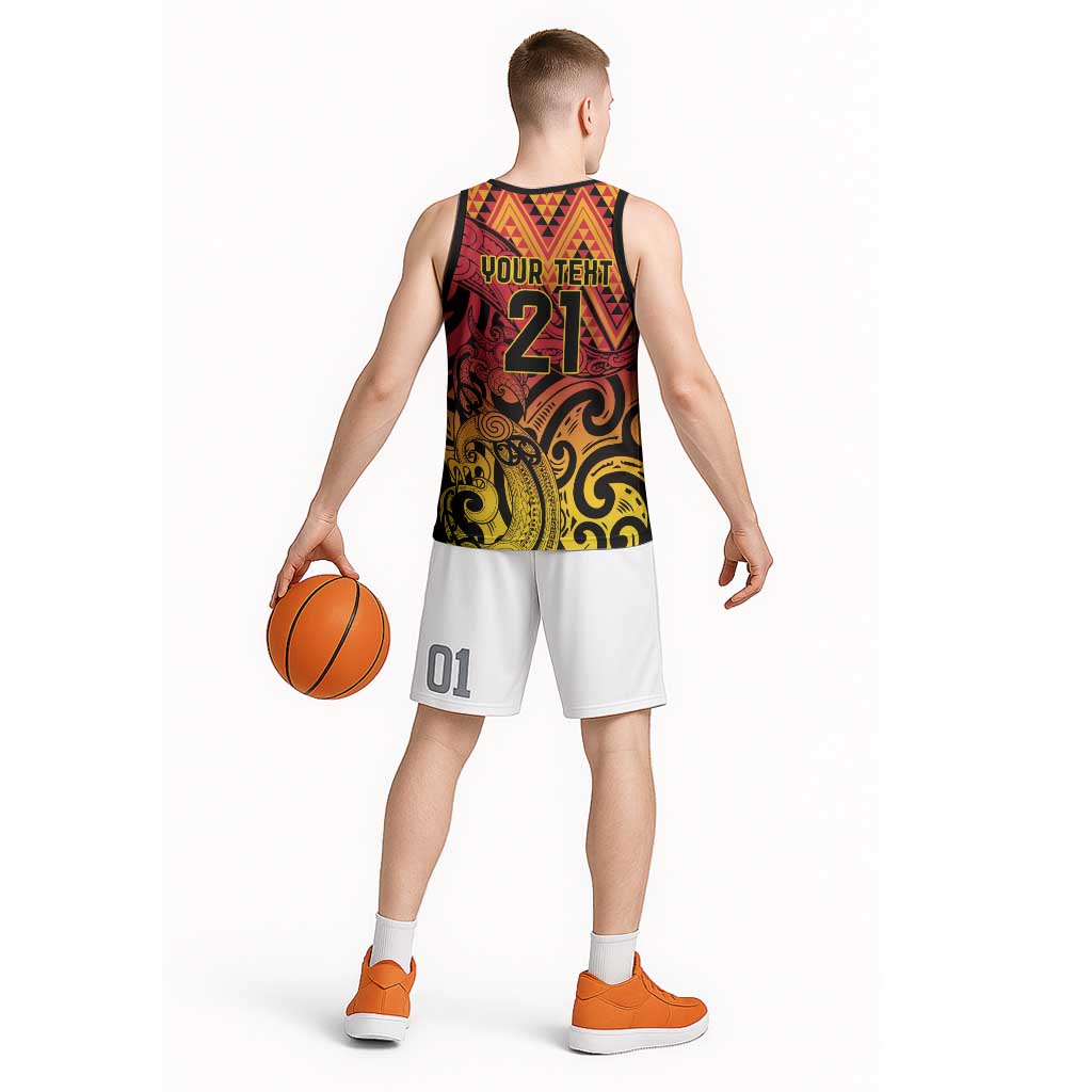New Zealand Rangatira Custom Basketball Jersey Red and Gold Niho Taniwha Maori Tribal - Polynesian Pride