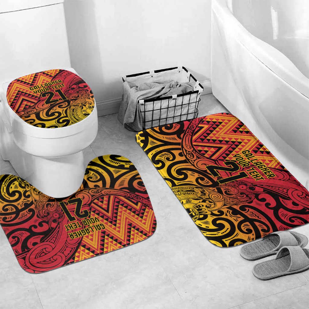 New Zealand Rangatira Custom Bathroom Set Red and Gold Niho Taniwha Maori Tribal - Polynesian Pride