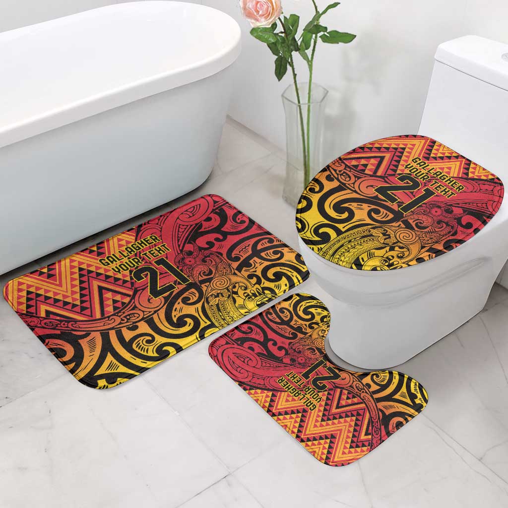 New Zealand Rangatira Custom Bathroom Set Red and Gold Niho Taniwha Maori Tribal - Polynesian Pride
