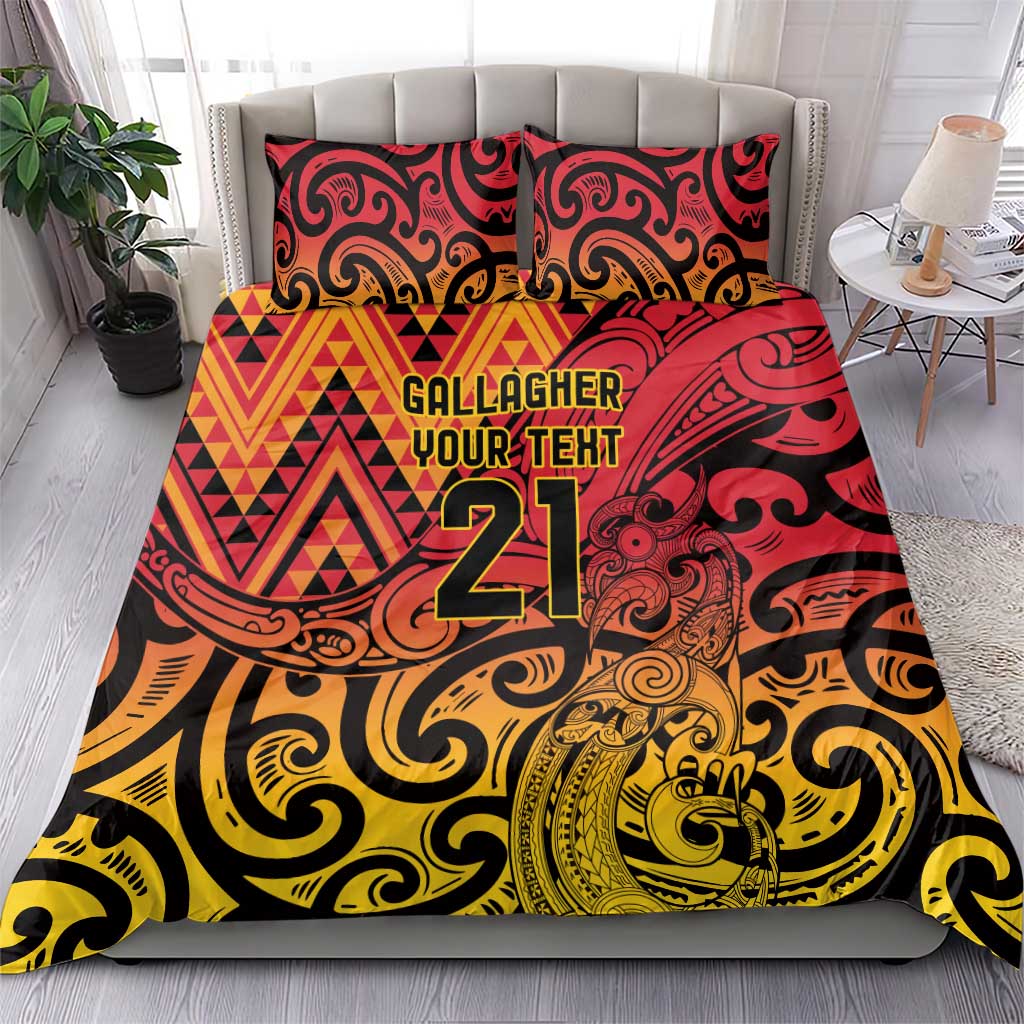 New Zealand Rangatira Custom Bedding Set Red and Gold Niho Taniwha Maori Tribal