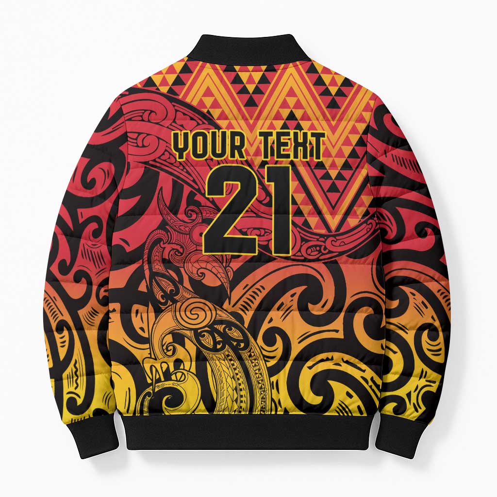 New Zealand Rangatira Custom Bomber Puffer Jacket Red and Gold Niho Taniwha Maori Tribal - Polynesian Pride