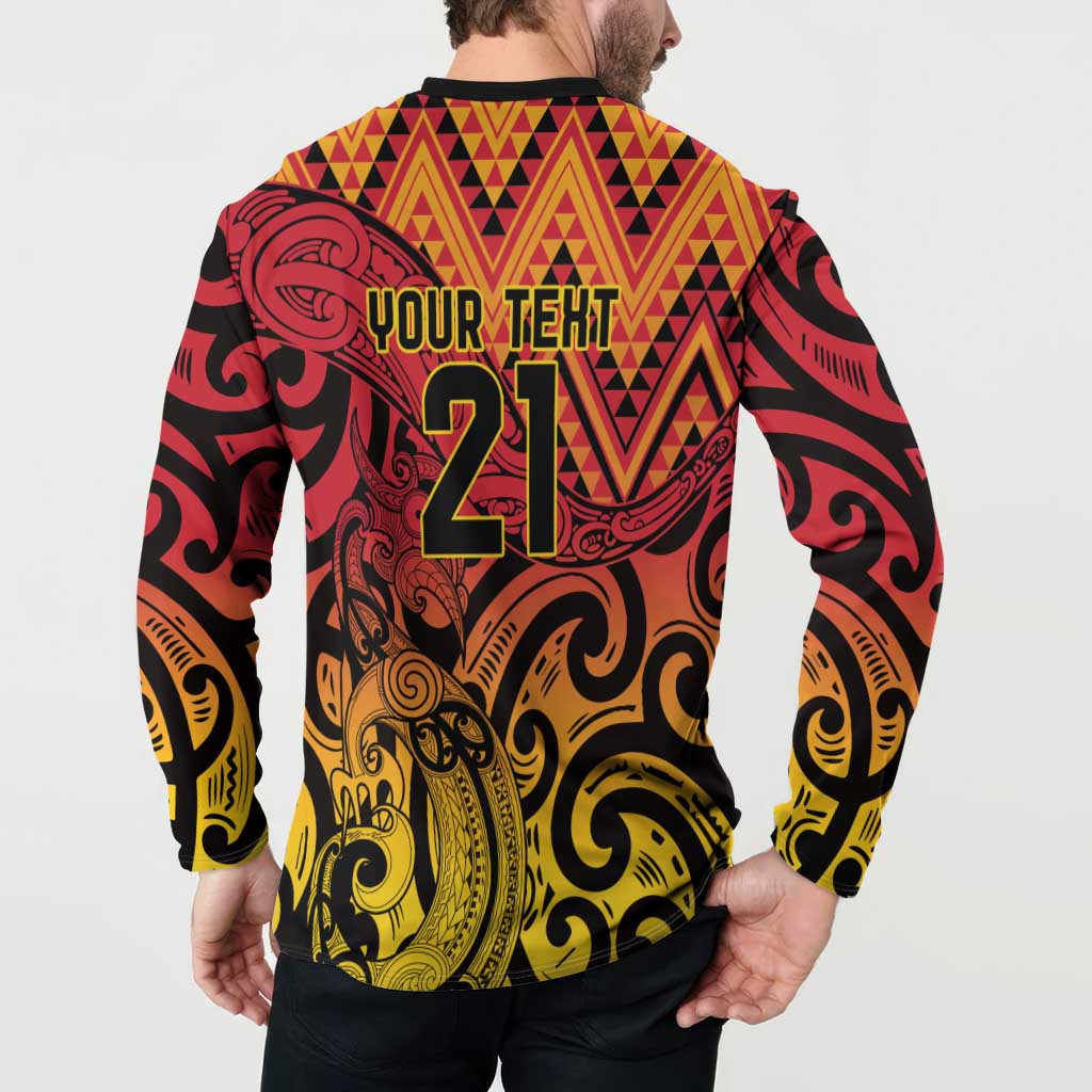New Zealand Rangatira Custom Button Sweatshirt Red and Gold Niho Taniwha Maori Tribal