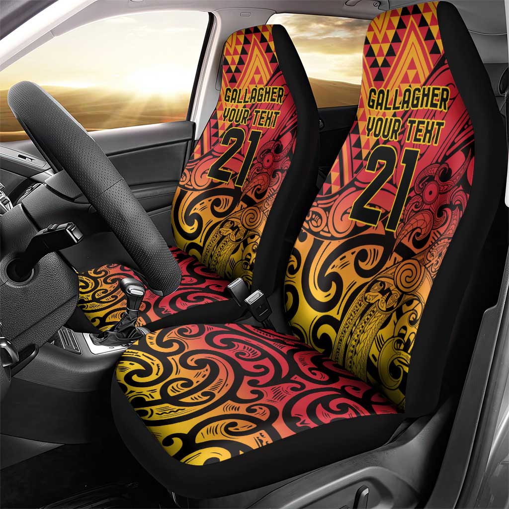 New Zealand Rangatira Custom Car Seat Cover Red and Gold Niho Taniwha Maori Tribal