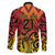 New Zealand Rangatira Custom Family Matching Off The Shoulder Long Sleeve Dress and Hawaiian Shirt Red and Gold Niho Taniwha Maori Tribal