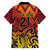 New Zealand Rangatira Custom Family Matching Off Shoulder Short Dress and Hawaiian Shirt Red and Gold Niho Taniwha Maori Tribal