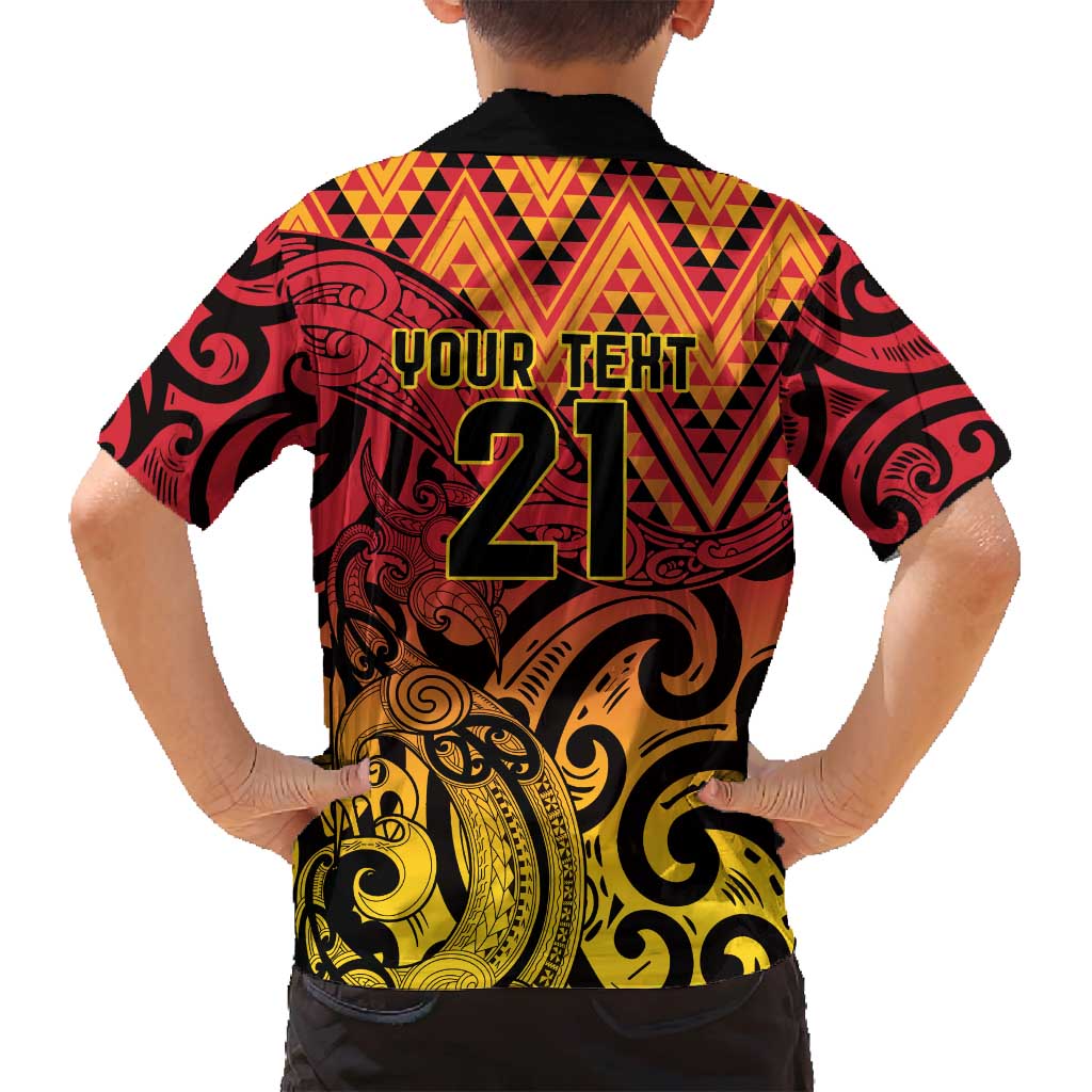 New Zealand Rangatira Custom Family Matching Puletasi and Hawaiian Shirt Red and Gold Niho Taniwha Maori Tribal