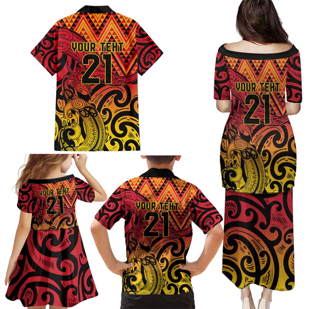 New Zealand Rangatira Custom Family Matching Puletasi and Hawaiian Shirt Red and Gold Niho Taniwha Maori Tribal