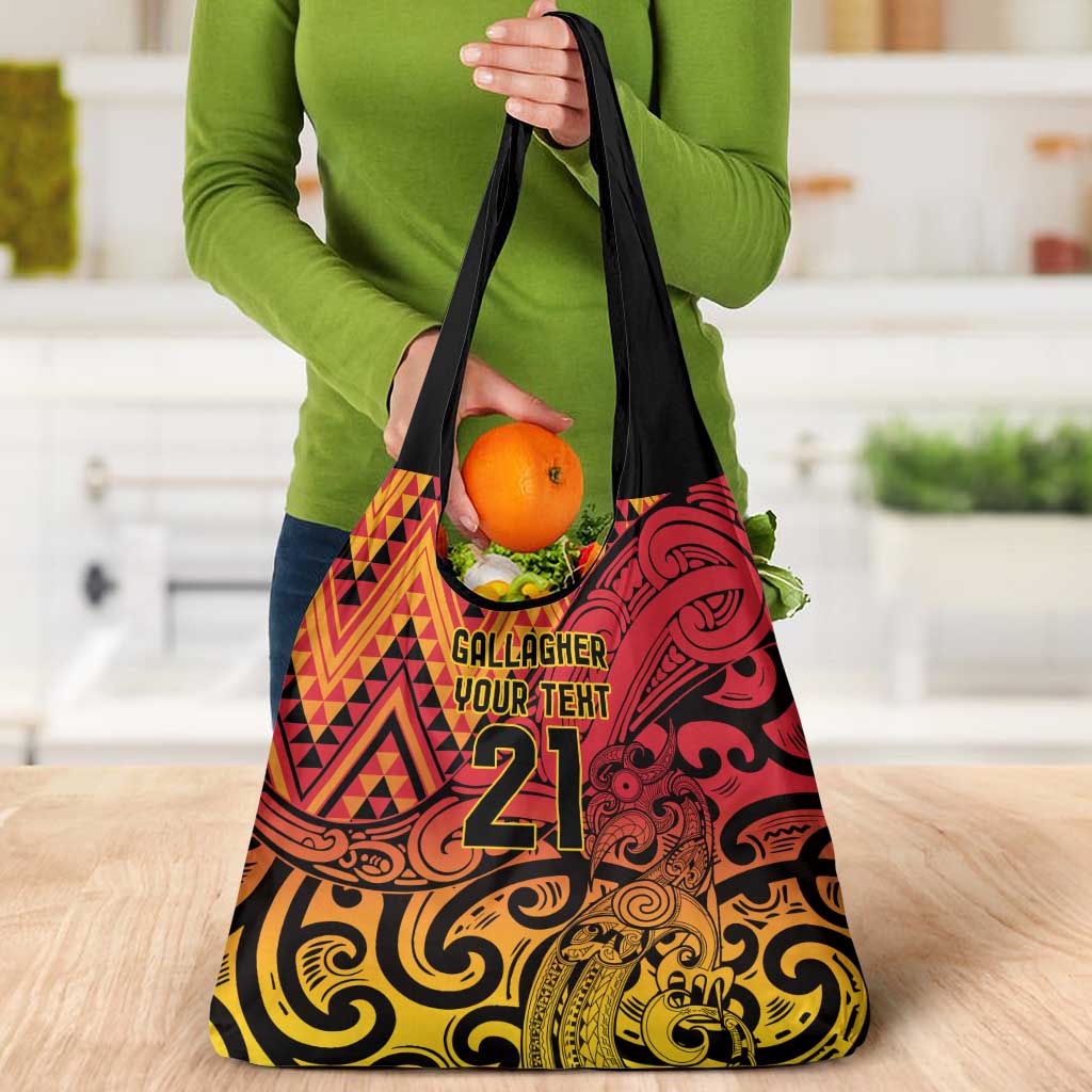 New Zealand Rangatira Custom Grocery Bag Red and Gold Niho Taniwha Maori Tribal