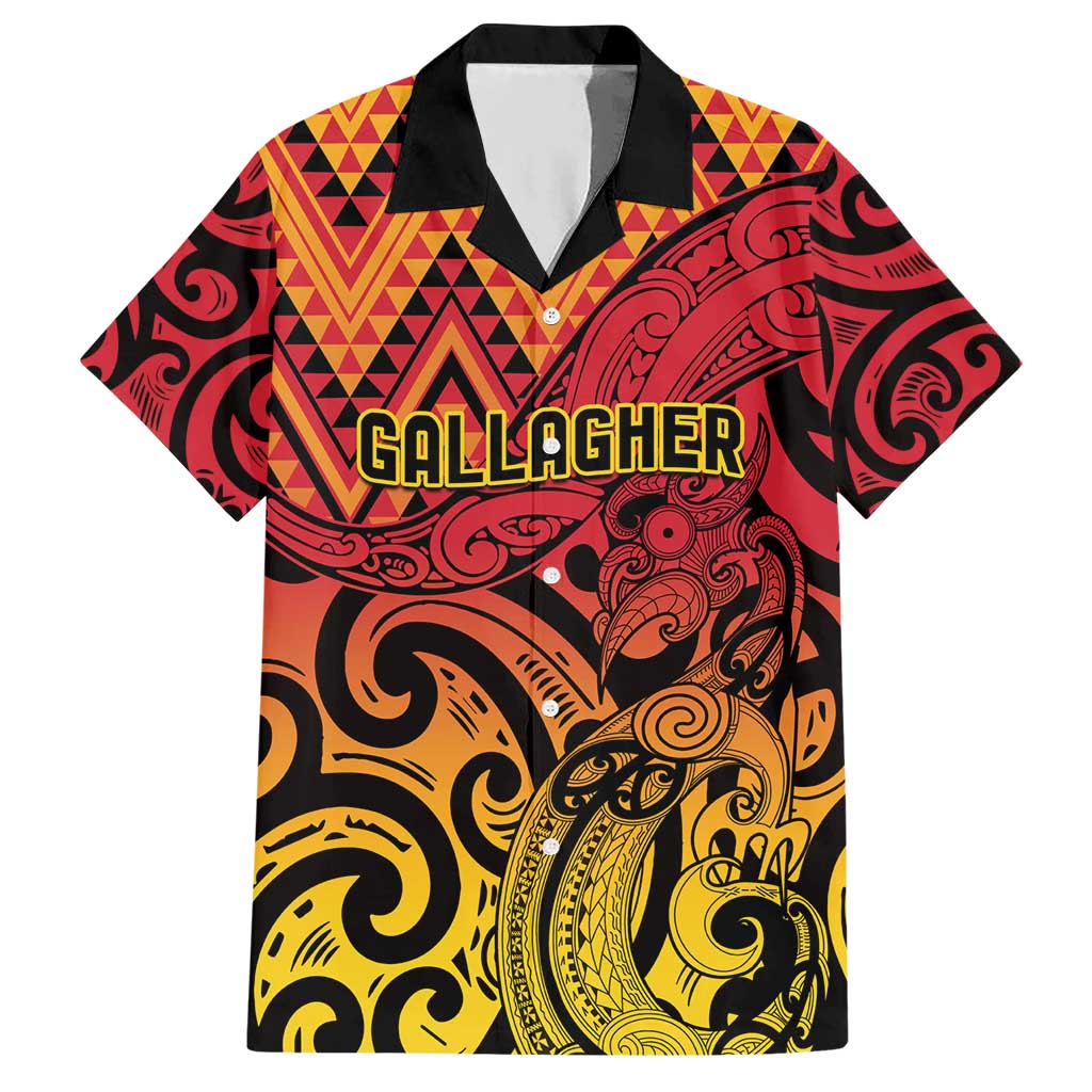 New Zealand Rangatira Custom Hawaiian Shirt Red and Gold Niho Taniwha Maori Tribal