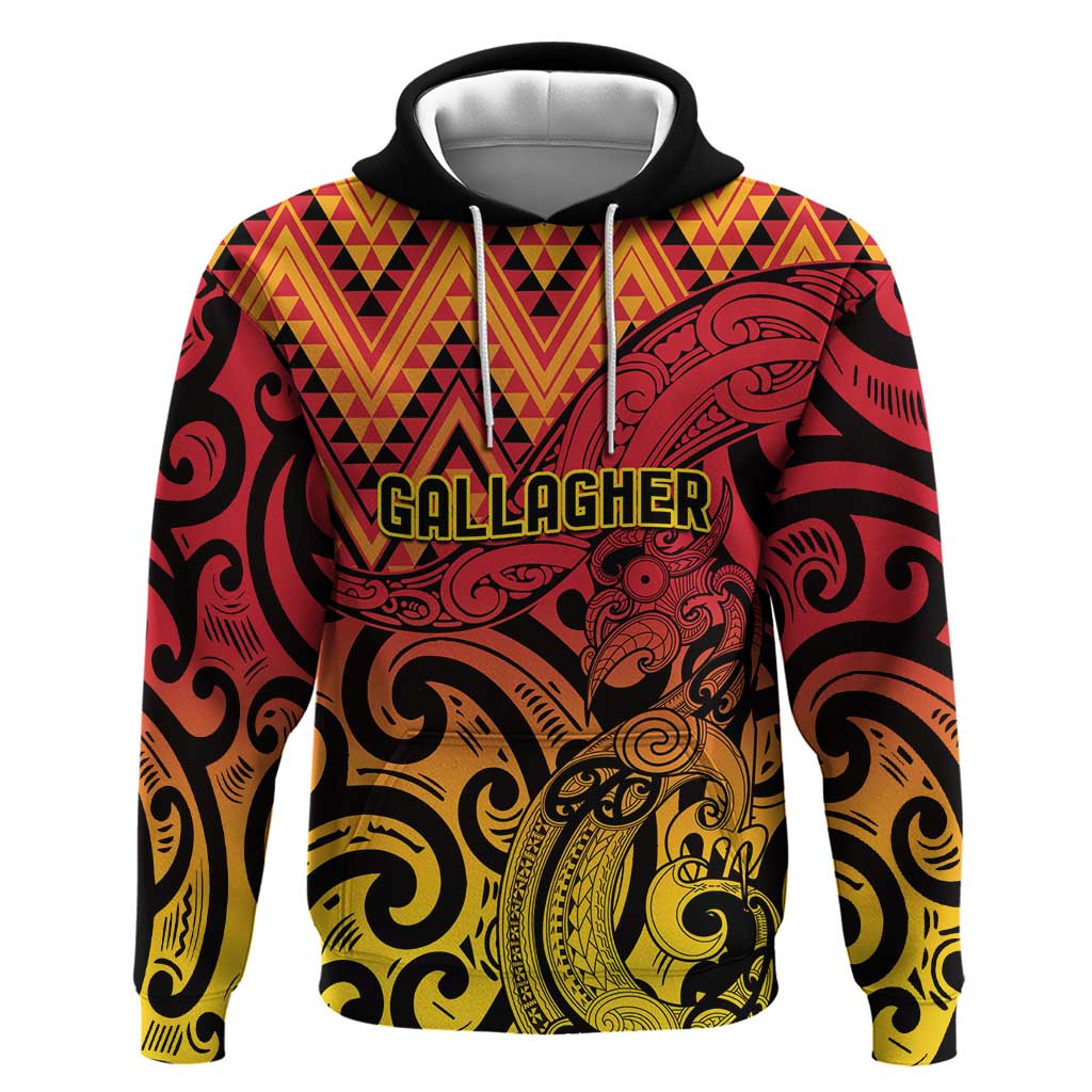 New Zealand Rangatira Custom Hoodie Red and Gold Niho Taniwha Maori Tribal
