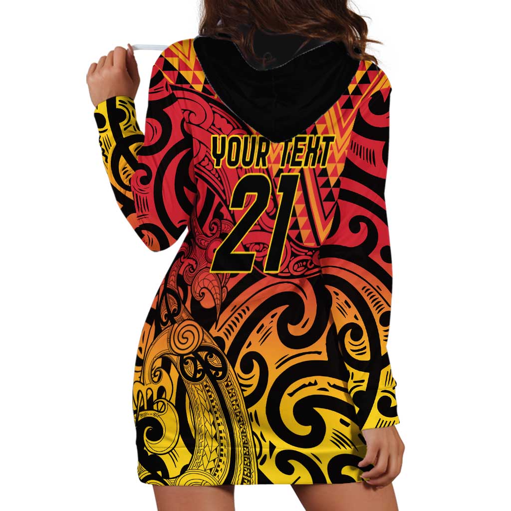 New Zealand Rangatira Custom Hoodie Dress Red and Gold Niho Taniwha Maori Tribal