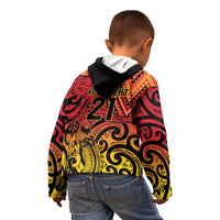 New Zealand Rangatira Custom Kid Hoodie Red and Gold Niho Taniwha Maori Tribal