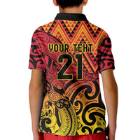 New Zealand Rangatira Custom Kid Polo Shirt Red and Gold Niho Taniwha Maori Tribal