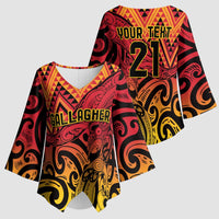 New Zealand Rangatira Custom Kimono Sleeve Blouse Red and Gold Niho Taniwha Maori Tribal - Polynesian Pride