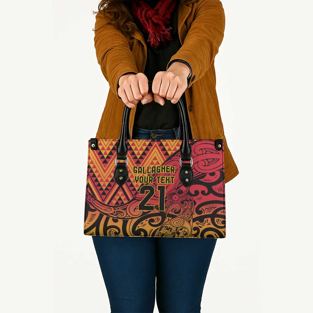 New Zealand Rangatira Custom Leather Bag Red and Gold Niho Taniwha Maori Tribal - Polynesian Pride